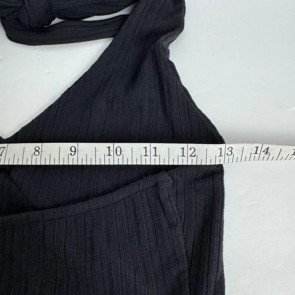 L*Space Black Bodycon Tie Halter Dress Size SM Maxi Ribbed Stretchy Casual LBD